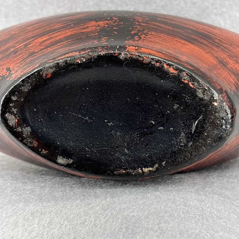 Vintage Chinese Ceramic Bud Vase Hand Crafted Black Red Glossy Paint Splash 7.5